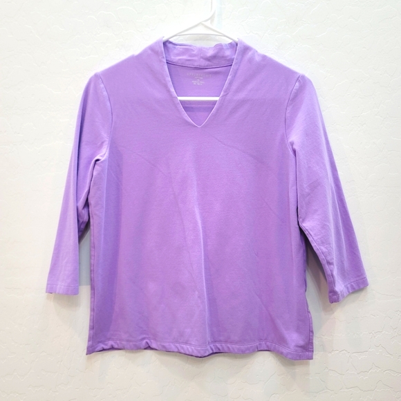 💕 Appleseed's Violet Frost Narrow V-neck Knit Top Women's Size Small Petite - Picture 2 of 8
